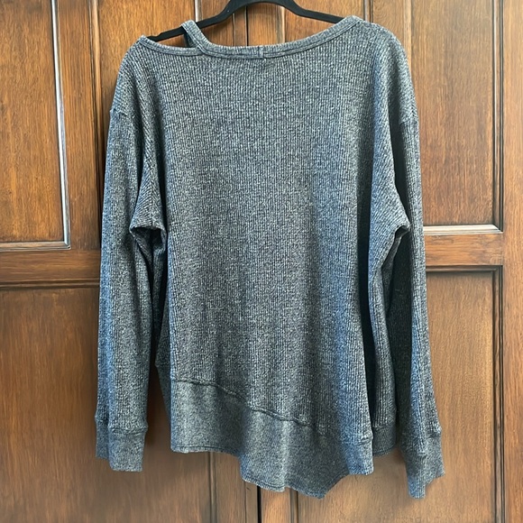 Heather Gray sweater ribbed with asymmetrical neck cutout - Picture 3 of 3